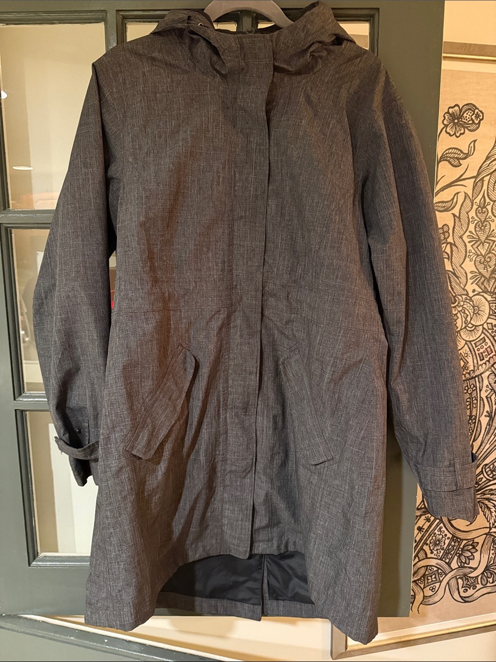 Athleta Hooded Gray Trench Style Raincoat